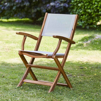 Fauteuil de jardin pliant en acacia massif et textilène gris