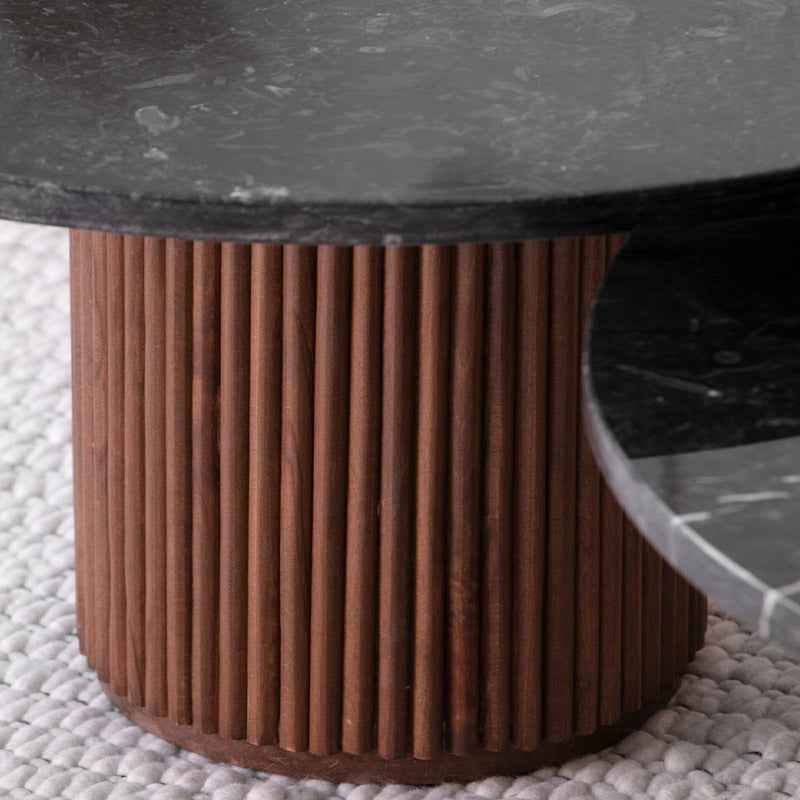 Duo de Tables Basses Nero en Marbre Noir et Bardage Bois Massif - Lemiroir.ma