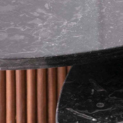 Duo de Tables Basses Nero en Marbre Noir et Bardage Bois Massif - Lemiroir.ma