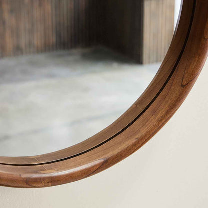 Miroir en mindi massif finition noyer rond Ø50 cm