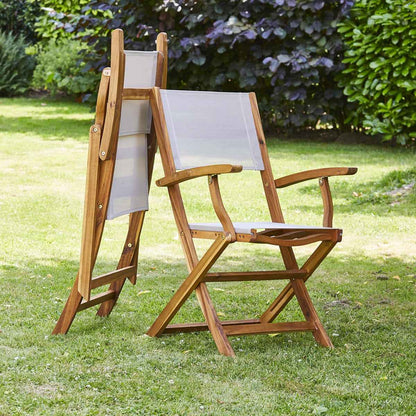 Fauteuil de jardin pliant en acacia massif et textilène gris