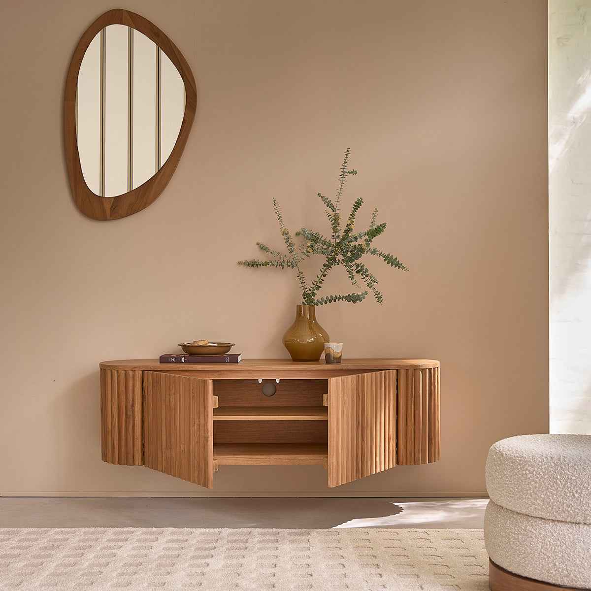 Meuble TV suspendu en bois de teck 140 cm