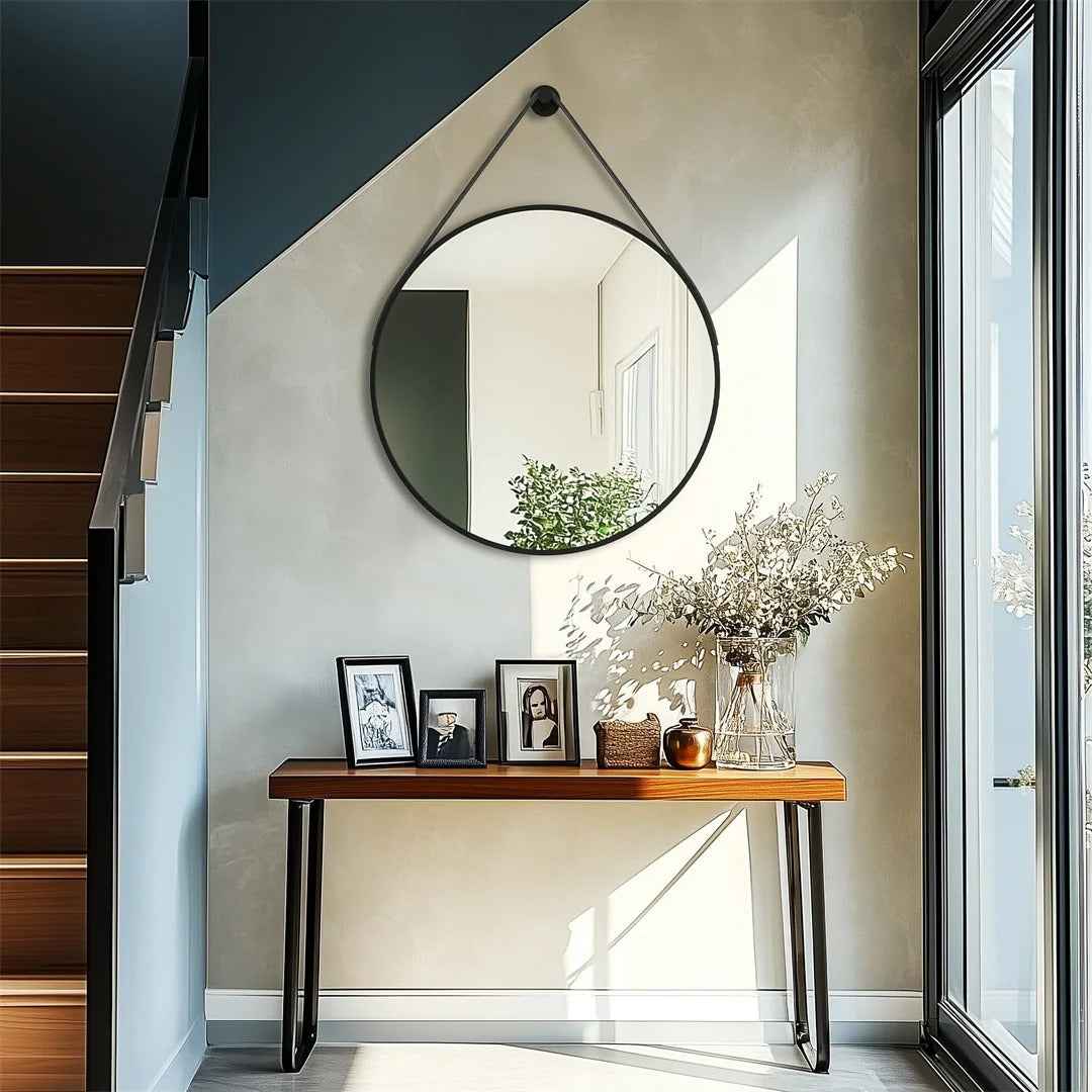 Miroir Mural Rond Décoratif Noir - Cadre en Aluminium (Design Moderne)