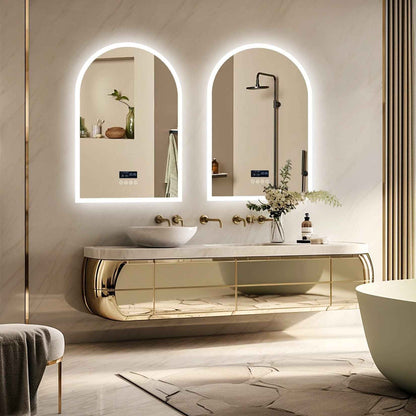 Arched LED Backlit Bluetooth Bathroom Mirror – 24x36" Dimmable, Fogless Vanity Mirror with Time & Temperature Display