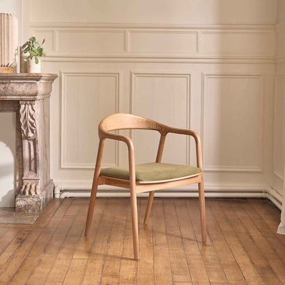 Chaise en teck massif assise velours côtelé kaki