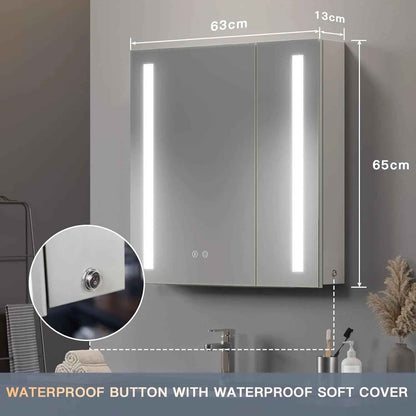 2-Door LED Bathroom Mirror Cabinet with Shaver Socket, 3-Color Dimmable Lighting & Demister Pad