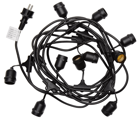 Guirlandes d'extérieur étanches 10 mètres à douilles noires extensibles & décoratives