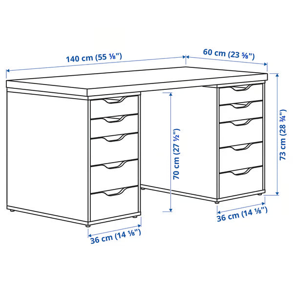 LAGKAPTEN / ALEX Bureau, gris/effet bois, 140x60 cm