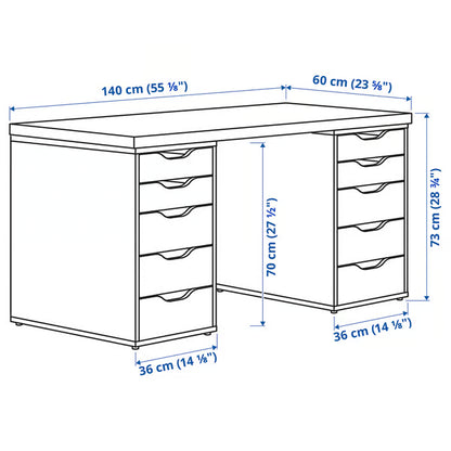 LAGKAPTEN / ALEX Bureau, gris/effet bois, 140x60 cm