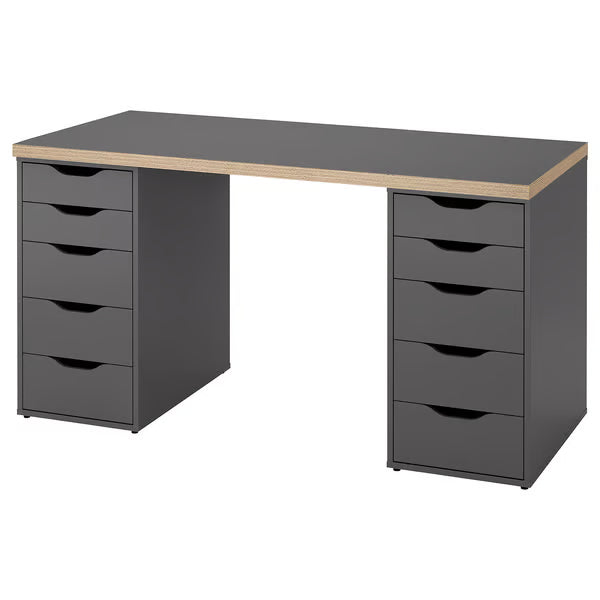 LAGKAPTEN / ALEX Bureau, gris/effet bois, 140x60 cm