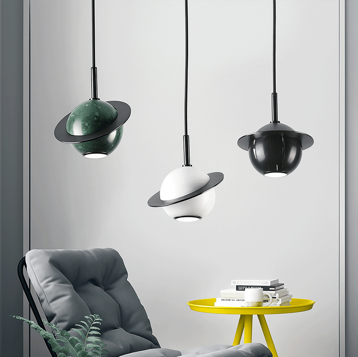 Suspension Saturne Dark silver en marbre naturel