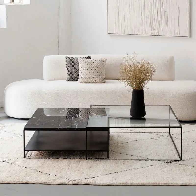 Duo de Tables Basses en Verre et Marbre Noir - Lemiroir.ma