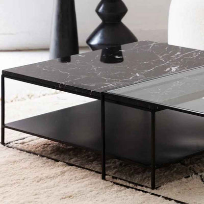 Duo de Tables Basses en Verre et Marbre Noir - Lemiroir.ma