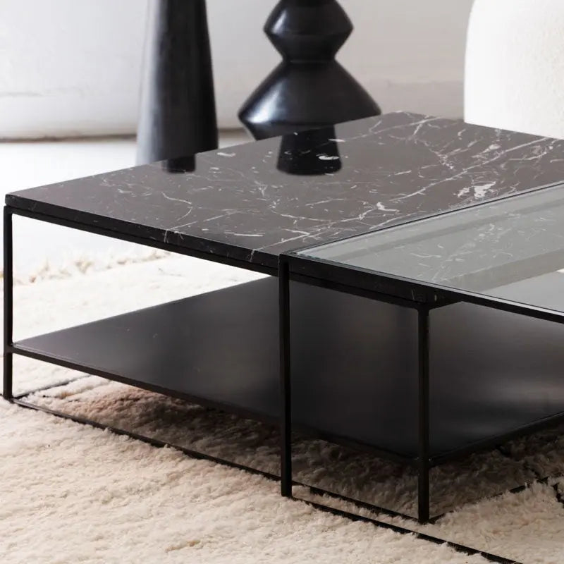 Duo de Tables Basses en Verre et Marbre Noir - The Miroir