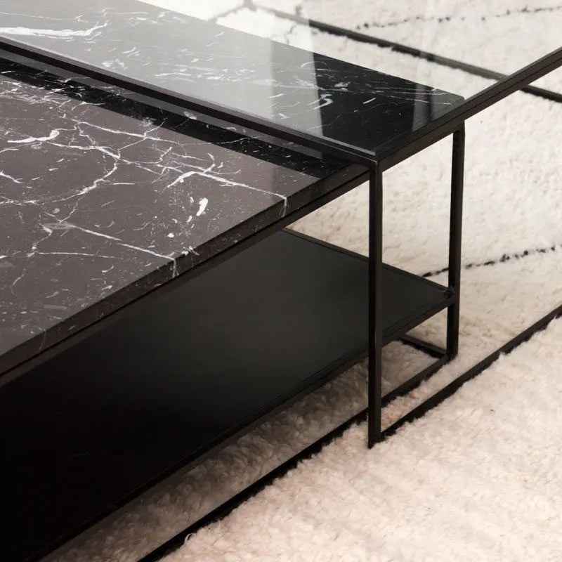 Duo de Tables Basses en Verre et Marbre Noir - The Miroir