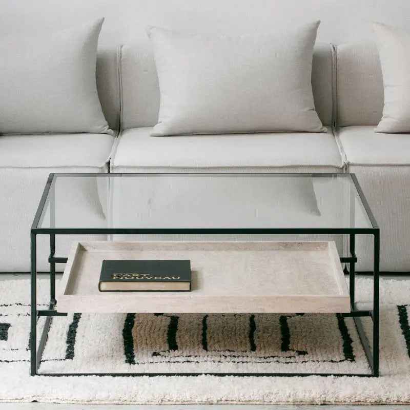 Table Basse Talia en Verre et Travertin - Lemiroir.ma
