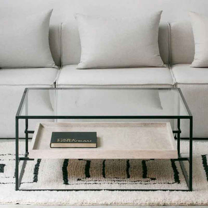 Table Basse Talia en Verre et Travertin - Lemiroir.ma
