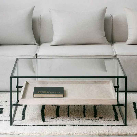 Table Basse Talia en Verre et Travertin - Lemiroir.ma