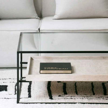 Table Basse Talia en Verre et Travertin - Lemiroir.ma