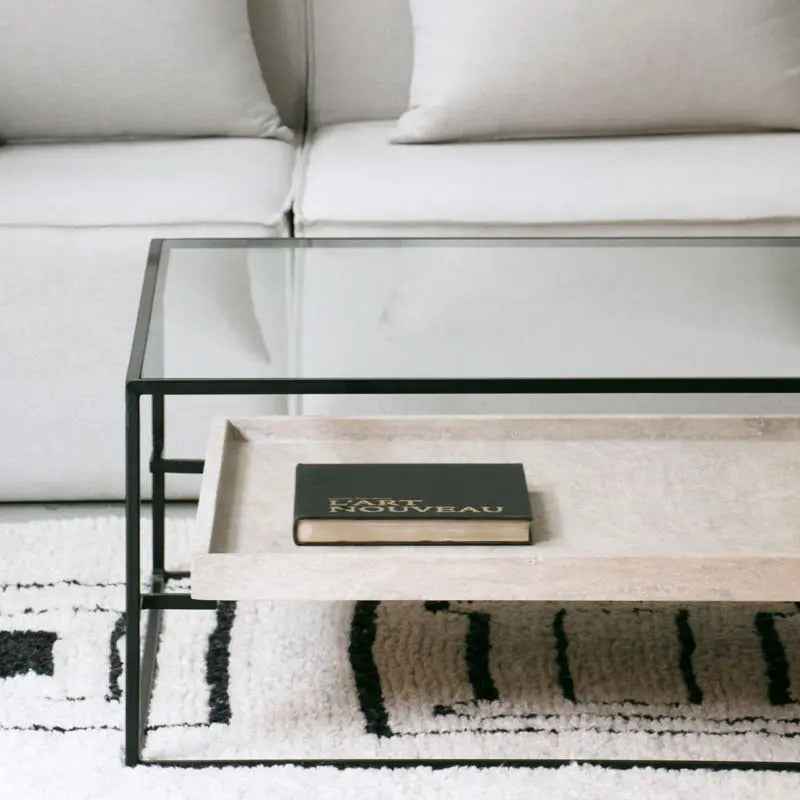 Table Basse Talia en Verre et Travertin - The Miroir