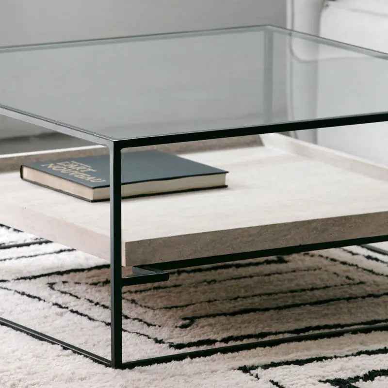 Table Basse Talia en Verre et Travertin - Lemiroir.ma