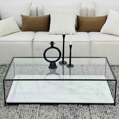 Table Basse Orla en Verre et Marbre Blanc - Lemiroir.ma