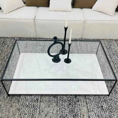 Table Basse Orla en Verre et Marbre Blanc - Lemiroir.ma