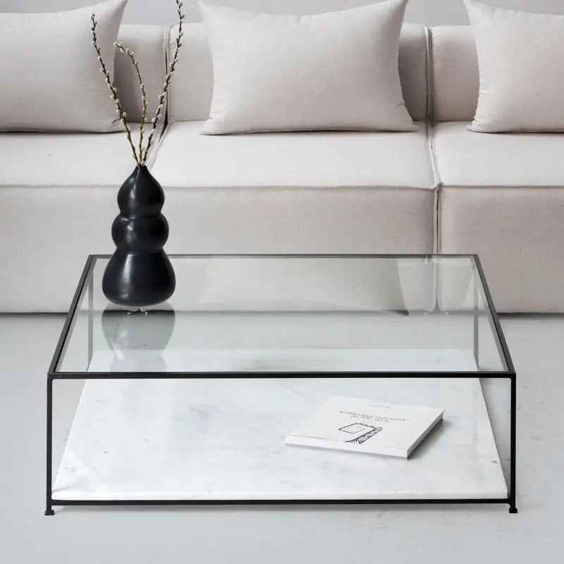 Table Basse en Verre et Marbre Blanc - Lemiroir.ma