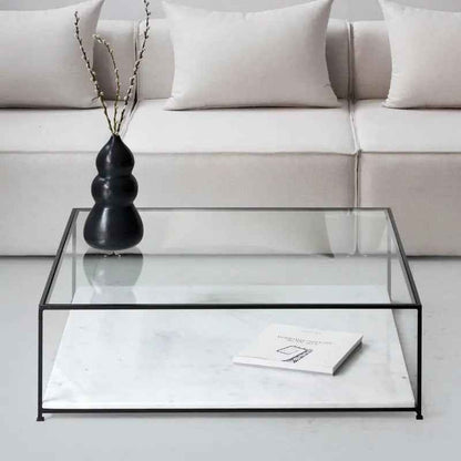 Table Basse en Verre et Marbre Blanc - Lemiroir.ma