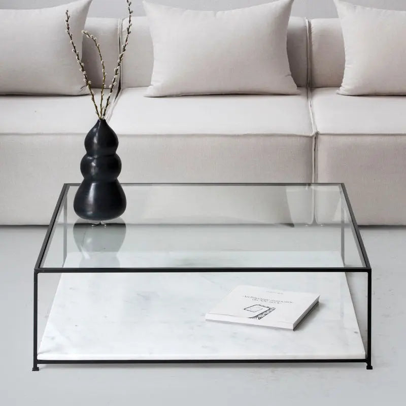 Table Basse en Verre et Marbre Blanc - The Miroir